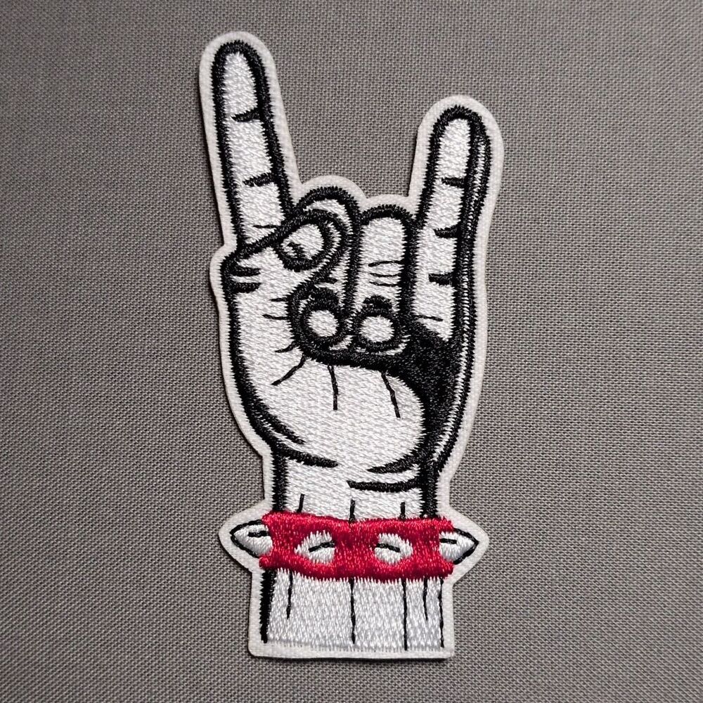 Rock On Hand Iron On Patch | Spiked Bracelet Rock Music Patch